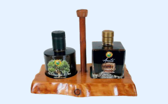 OLIO EXTRAVERGINE DI OLIVA ITALIANO e ACETO BALSAMICO con SUPPORTO IN LEGNO